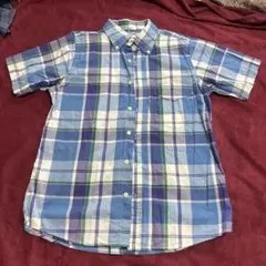 チェック柄 半袖シャツ 青 緑