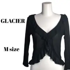 【GLACIER】シアー ストレッチ フリル カーディガン Mサイズ ブラック