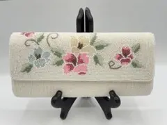 白 花モチーフ 総ビーズ カラフル クラッチバッグ 和装 洋装両用