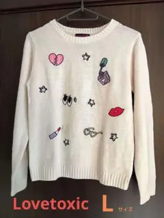 lovetoxic 刺繍デザイン 長袖セーター ホワイト Lサイズ