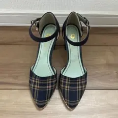 COCUE チェック柄 アンクルストラップパンプス（23㎝）　レディース靴