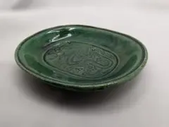 珉平焼 緑釉陰刻雲龍文 小判形小皿 豆皿 手塩皿 大きいです。_37のサムネイル