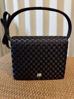 ハナエモリ　黒 ハンドバッグ　編み込み パーティー　リボン　入学式