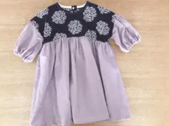 〇ドロップショルダーワンピース.グレイッシュピンク×Leafflowerネイビー