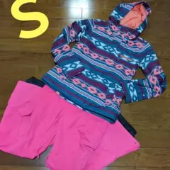 【美品】ROXY　スノボウェア　上下セット　総柄　オルテガ柄　ピンク　Ｓ