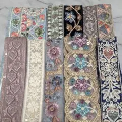 インド刺繍リボン　50cm×10本　5ｍ　まとめセット