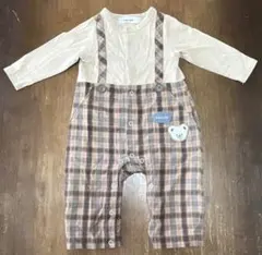 SLAP SLIP ベージュ チェック柄 サロペット柄ロンパース　80サイズ