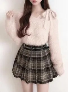 ワンショルフェザーニットリボントップス dr747