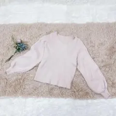 グレイル/GRL (F) Vネック 長袖 ニット セーター バルーン袖 ベージュ