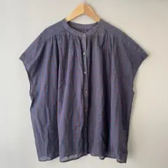 green label relaxingコットンスタンドネックギャザーブラウス