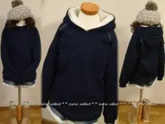 555◆新品【140cm】ネイビー☆パーカートレーナー/裏ベロア/フード裏ボア