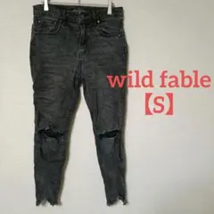 wild fable【S】 ダメージスキニーデニム ブラック 切りっぱなし