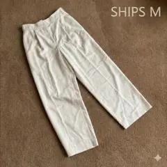 SHIPS タックワイドパンツ ホワイト ハイウエスト オフィスカジュアル
