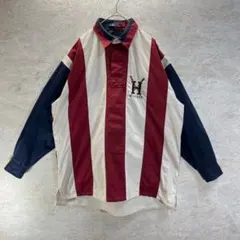 古着 希少 トミーヒルフィガー ハーフボタン クレイジー シャツ 刺繍ロゴ L