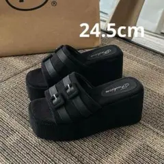 新品✨厚底　コーデュロイサンダル ブラック　韓国 EVAサンダル　24.5cm