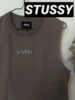 STUSSY ノースリーブシャツ 刺繍ロゴ　チャコールグレー　ブラウンのサムネイル