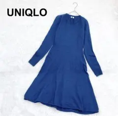【UNIQLO U】ユニクロ(S) カシミヤブランドフレアワンピース ひざ丈 青