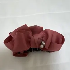 リボン付きヘアクリップ ローズピンク