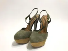 セルジオロッシパンプスアンクルストラップ24.5cm 37ハーフ スウェード緑系のサムネイル