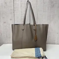 TORY BURCHグレー レザートートバッグ 大容量 保存袋付き