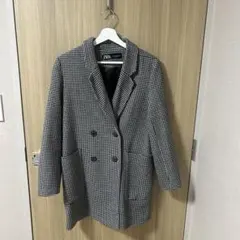 ZARA チェック柄 ダブルブレストコート XS