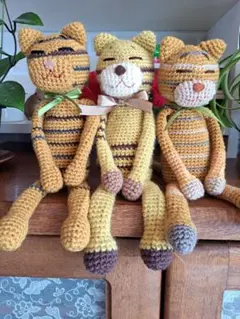 手作り編みネコ3体セットA