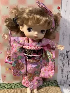 モンストドールサイズ着物　ラメ入り毬と花 ピンク