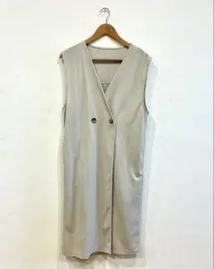 Simplicite グレー Vネック ダブルボタン ロングジレ