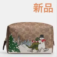 【新品】コーチ　スノーマン&レキシーコスメポーチ　シグネチャー☆ホリデー限定