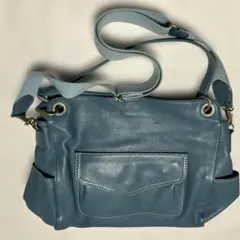 【美品】BARCOS バルコス 本革 シュリンクレザー ショルダーバッグ ブルー