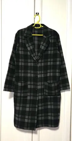 チェック ロングコート　グレー&ブラック　アウター