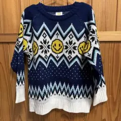 【美品】キッズアクリルニットLOVE EARTH スマイリーフェイス セーター