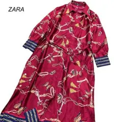 ZARA BASIC ザラ シャツワンピース バタフライチェーン柄 スカーフ柄