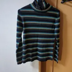 ストライプ タートルネックニット 長袖