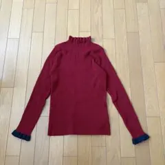 merlot 長袖ニット　トップス　赤　ハイネックリブニット