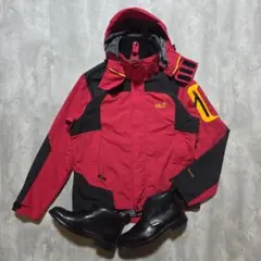 EURO古着Jack Wolfskin高機能2wayマウンテンパーカー赤黒L