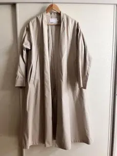 ベージュ ロングコート ノーカラー スプリングコート
