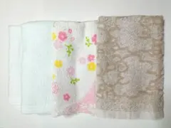 未使用 フェイスタオル4枚 ひつじ柄 花柄 白無地