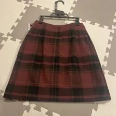 送料込❗️UNIQLO バーガンディ/ブラックチェック プリーツスカート　ユニクロ