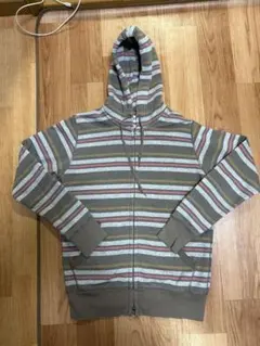 old uniqloダブルジップパーカー ボーダー 短丈 Y2K ピンク