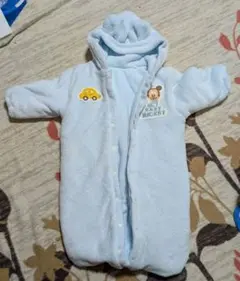 ベビー 秋冬用アウター ロンパース 50〜70cm 水色 あったか ふわふわ