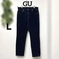 【GU】ストレートジーンズ ダークブルー シンプル 定番ジーンズ 春 Ｌ
