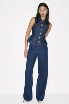 H&M ワイドウルトラハイデニム ダークデニムブルー 36