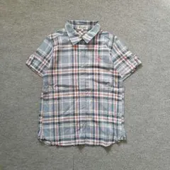 半袖シャツ チェック 綿100% ブルー 刺繍ロゴ キッズ レディース y2k