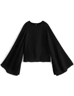 GRL 楊柳シフォンフレアスリーブスリットトップス[fo1712]ブラック