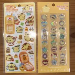 【正規品】ポムポムプリン　平成はっぴーフォン　おはじきシール　２点セット