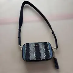 MK ネイビー デニム ストライプ ショルダーバッグ