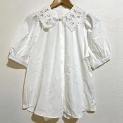 Gleeeful カットワークレース襟 パフスリーブ ブラウス Lサイズ