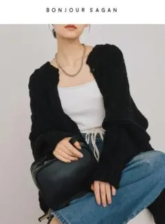 【新品】 BONJOUR SAGAN 混合パターン編みハンドニットカーディガン