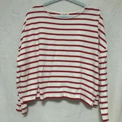 オーバーサイズボーダーTシャツ レディース M ホワイト×レッド ボーダー薄手